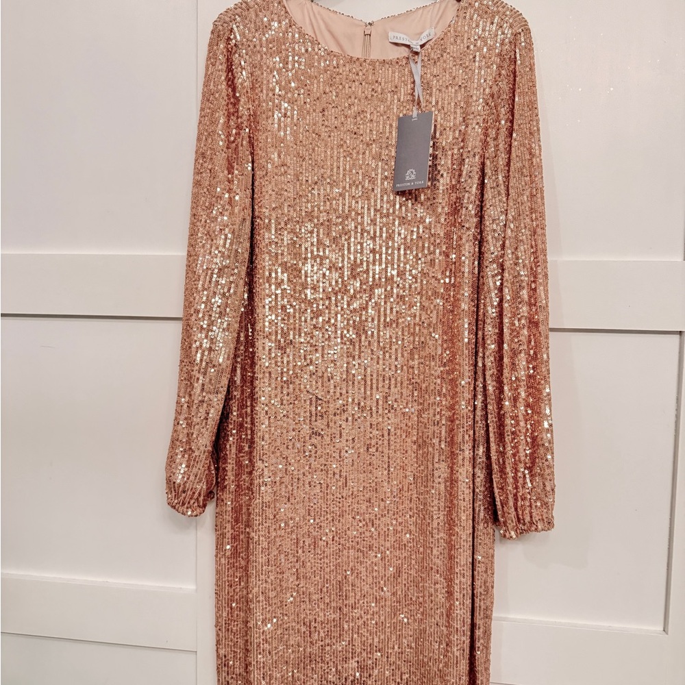Champagne Gold Sequin Long Sleeve Party Dress